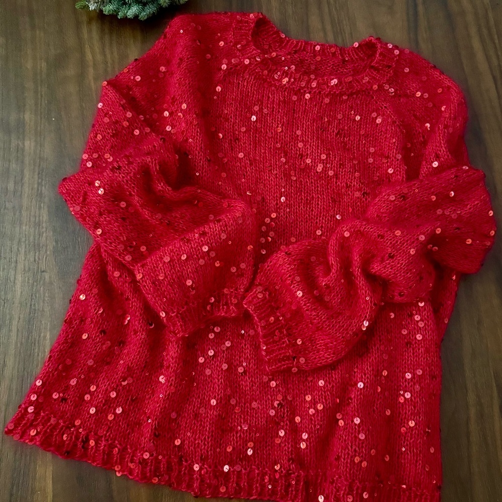 Red Kid silk Mohair Sequin Sweater